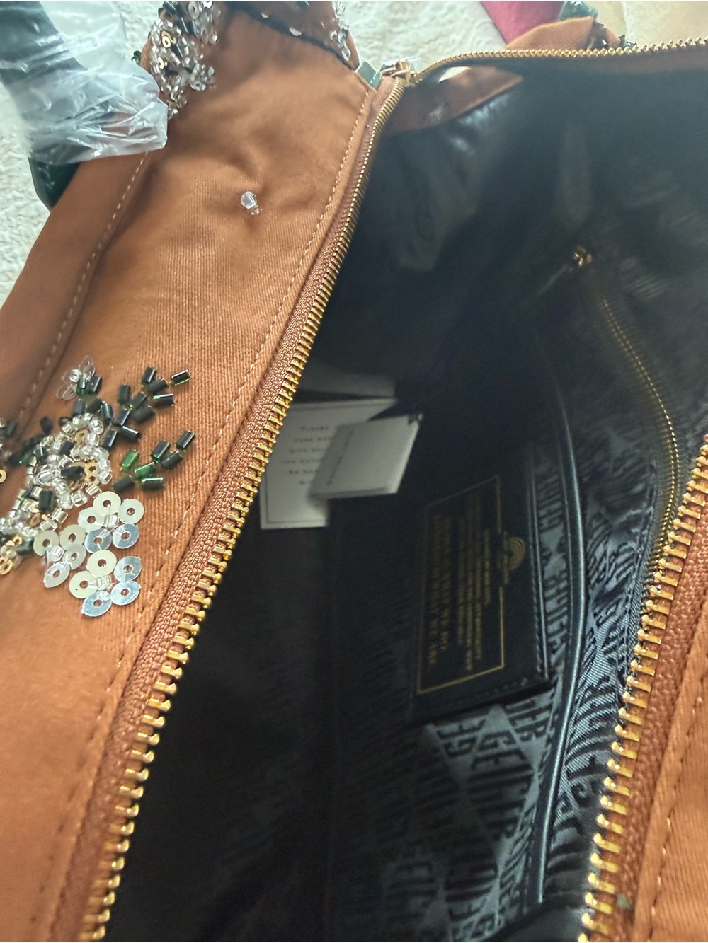 Kurt Geiger Hoxton Shopper Tote Brownwith Dark Green Trim and Gold Chain Handles - Picture 14 of 14